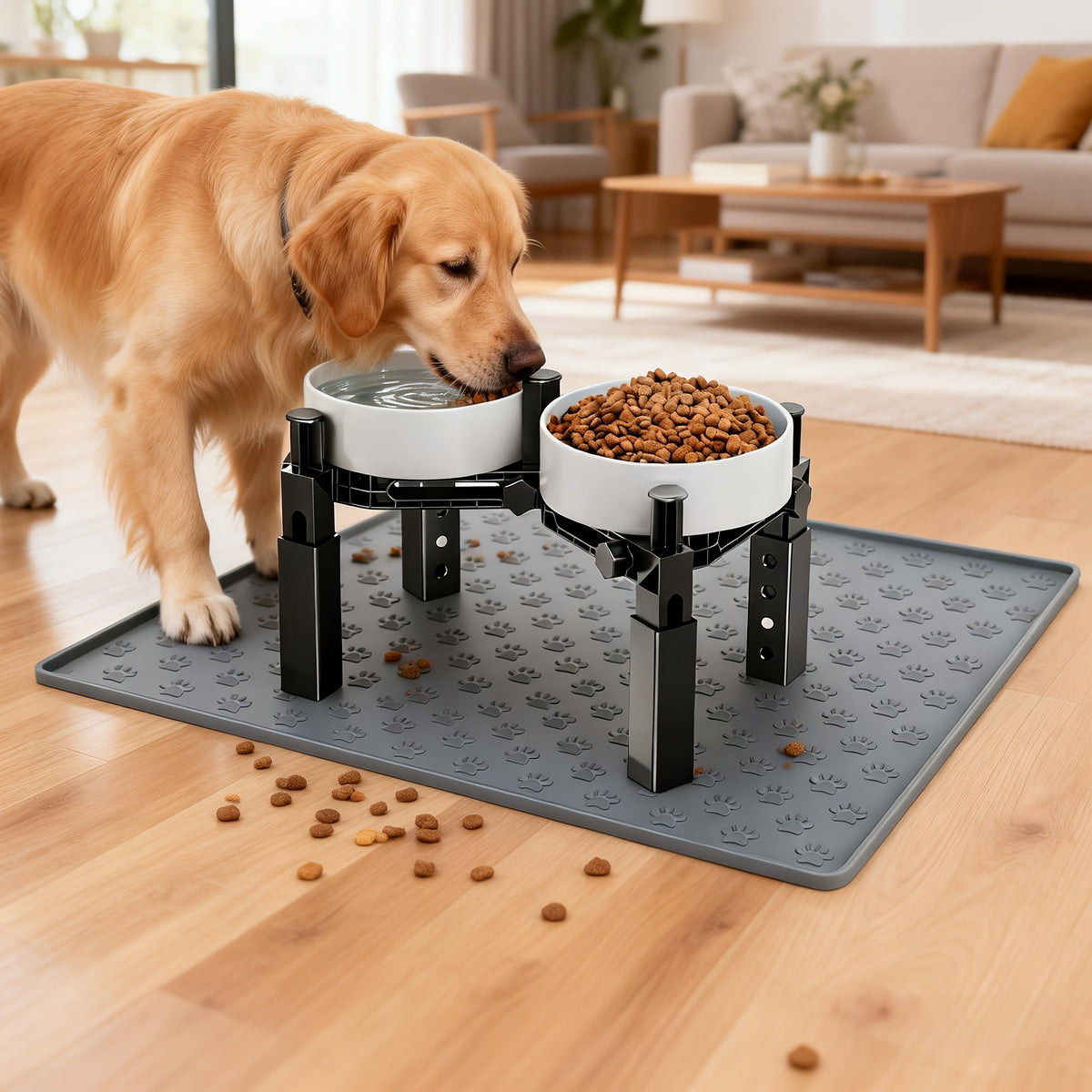 Dog Bowl Stand with 2.64 to 8.86 Inch Adjustable Height, Elevated Double-Bowl Holder for Large Breed Feeding Setups, Bowls Not Included
