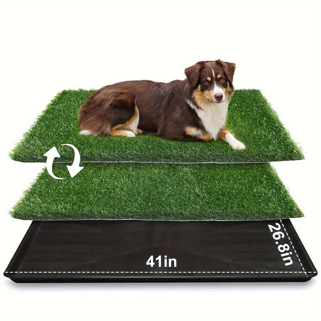 Artificial Grass Dog Potty with Tray and 2 Replacement Grass Pads, Washable Puppy Training Toilet in Three Sizes for Apartments, Balconies and RVs