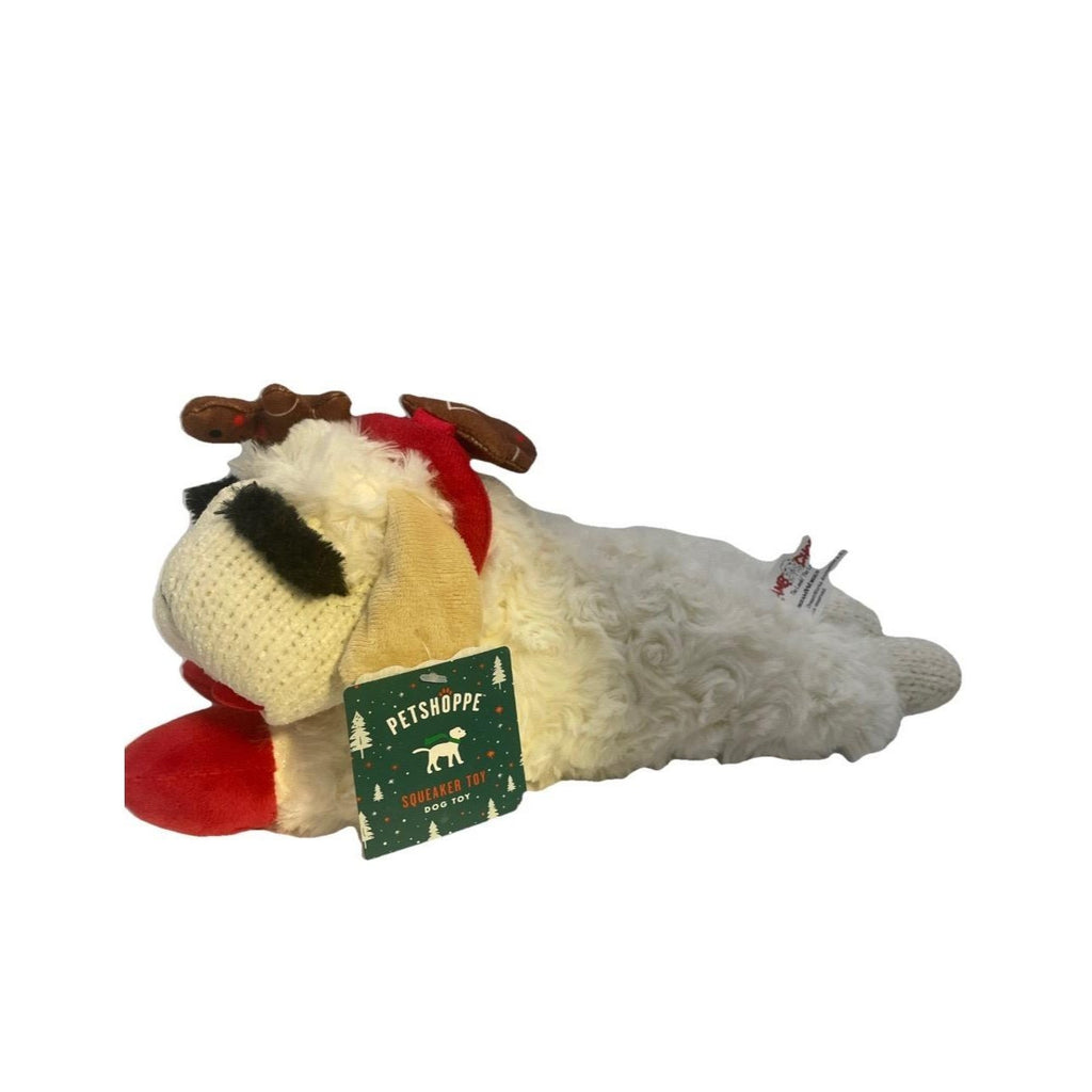 Lamb Chop Christmas Dog Toys 2 Pack, 11 Inch Plush Squeaker Set with Gingerbread Detail and Striped Holiday Hat for Supervised Gentle Indoor Play
