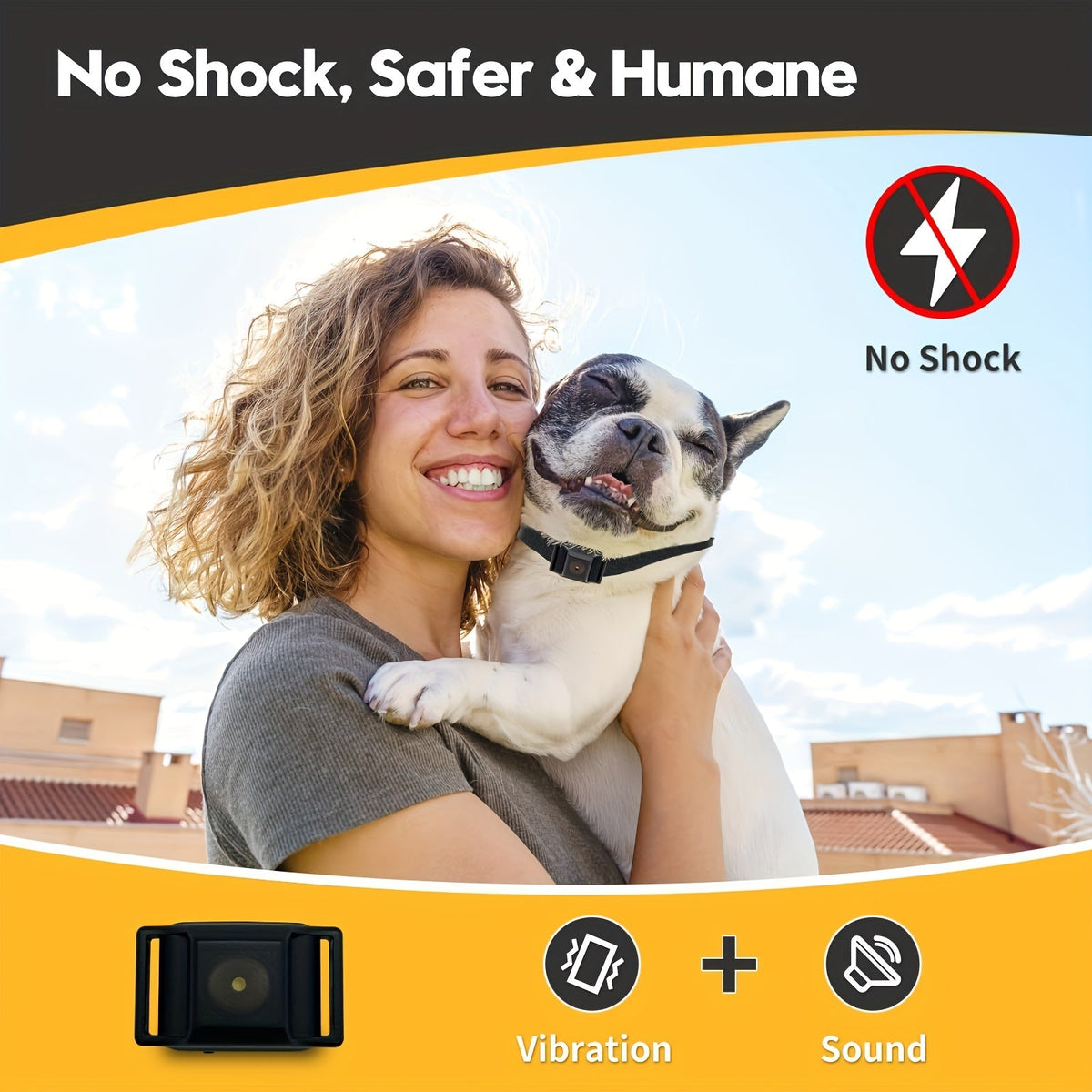 No Shock Bark Collar for Small Dogs 5-15 lbs, Compact Rechargeable Sound and Vibration Training Collar with 5 Sensitivity Levels, Black