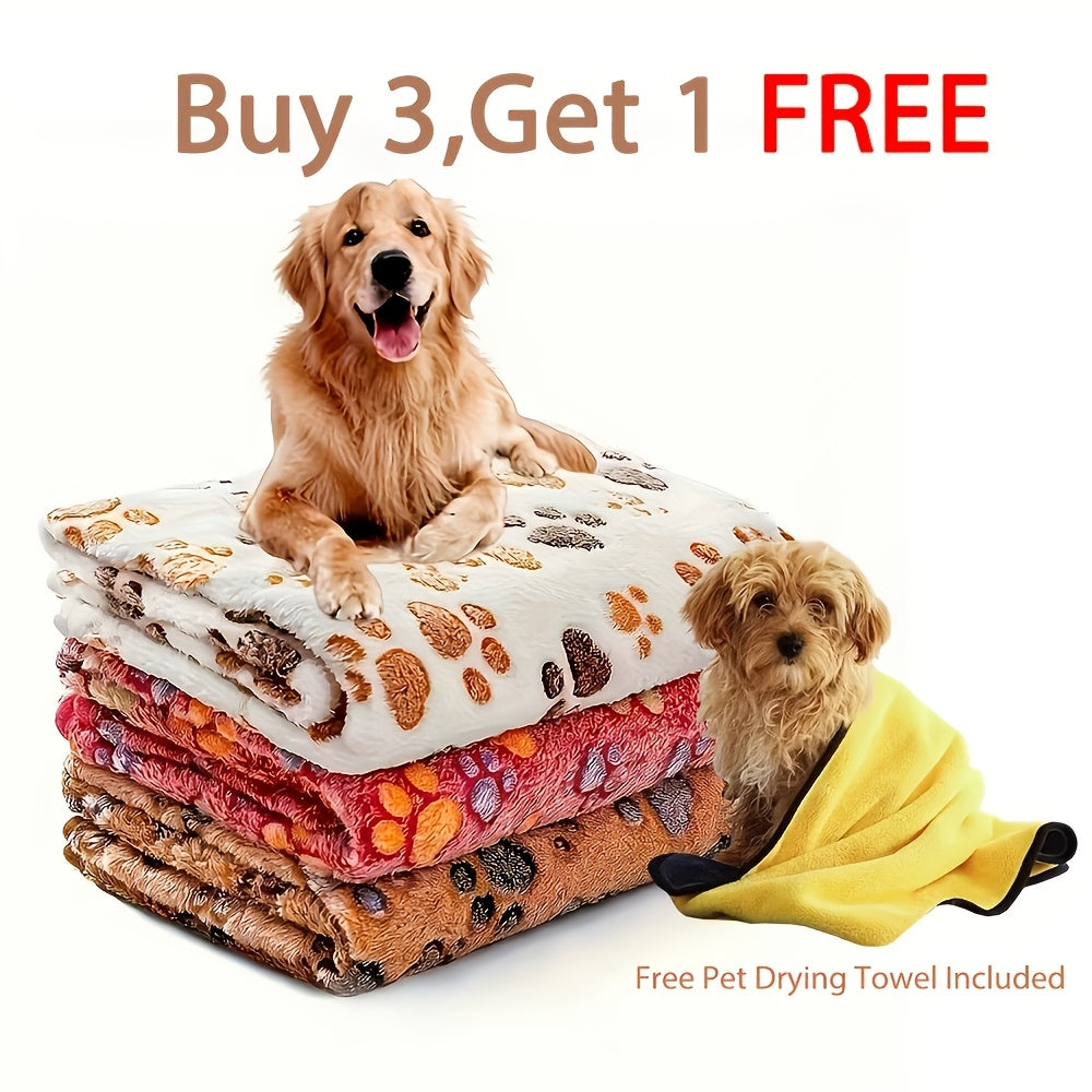 Small Pet Blankets 3 Pack, Soft Fluffy Fleece Throws 20 x 16 Inches for Dogs, Puppies and Cats, Dot, Bone or Paw Pattern Bedding Options