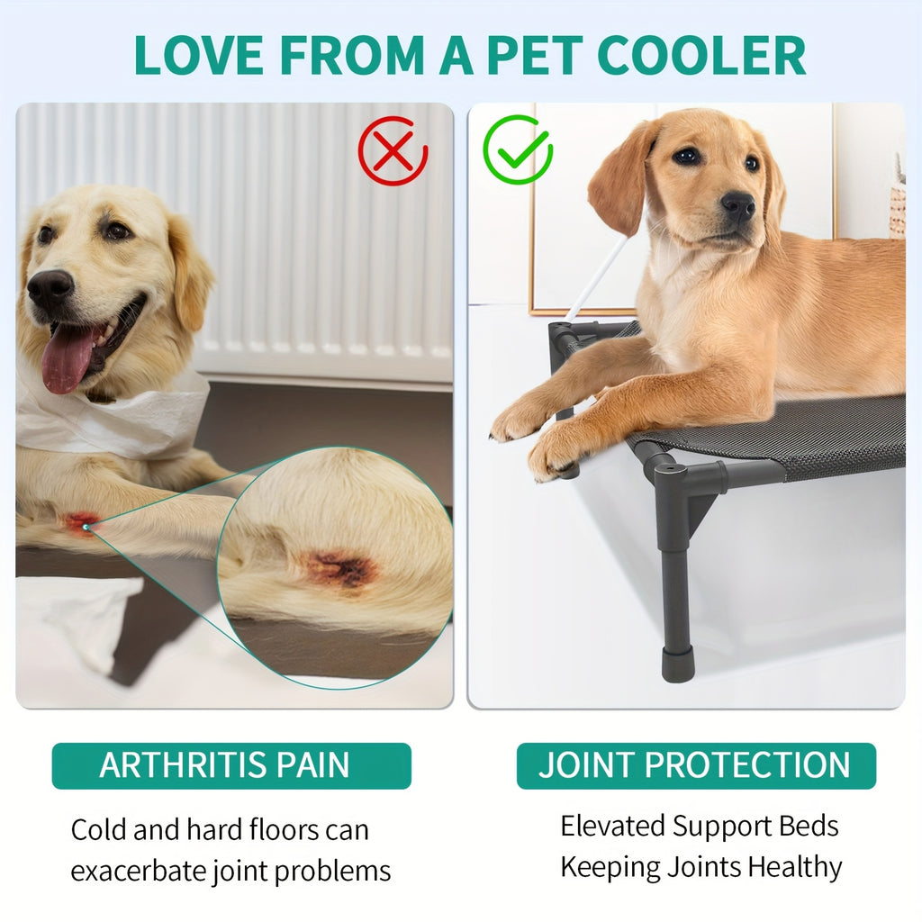 Elevated Dog Bed for Large Dogs, Cooling Outdoor Dog Cot with Breathable Mesh, Tool-Free Assembly Washable Raised Pet Bed with Anti-Slip Feet for Indoor and Outdoor Use, Portable Camping Cot for Summer