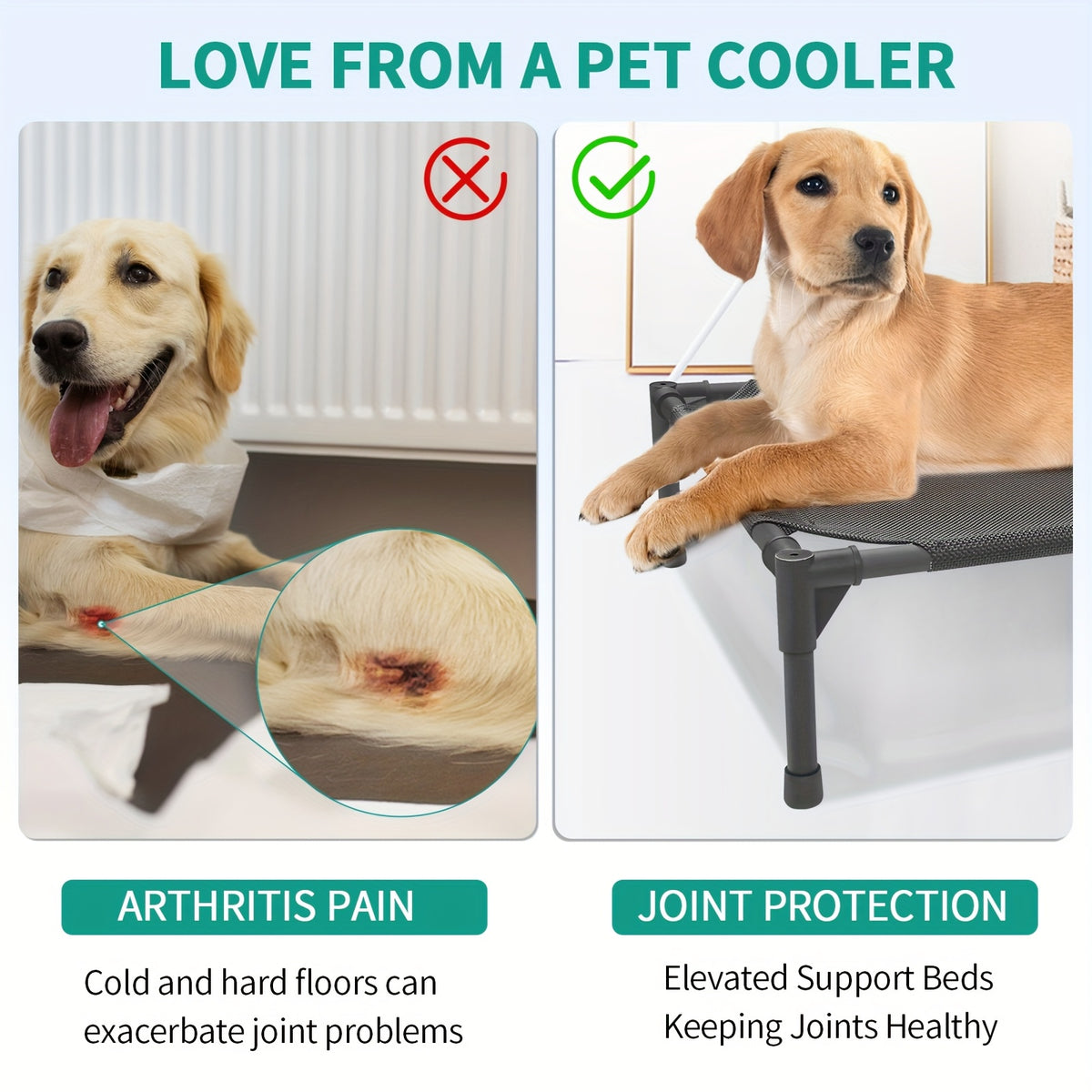 Elevated Dog Bed for Large Dogs, Cooling Outdoor Dog Cot with Breathable Mesh, Tool-Free Assembly Washable Raised Pet Bed with Anti-Slip Feet for Indoor and Outdoor Use, Portable Camping Cot for Summer