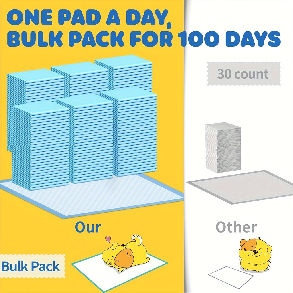 Absorbent Dog Potty Pads for Home, Travel and Camping, 101 or 200 Count Puppy Training Pad Options with Protective Backing for Daily Cleanup