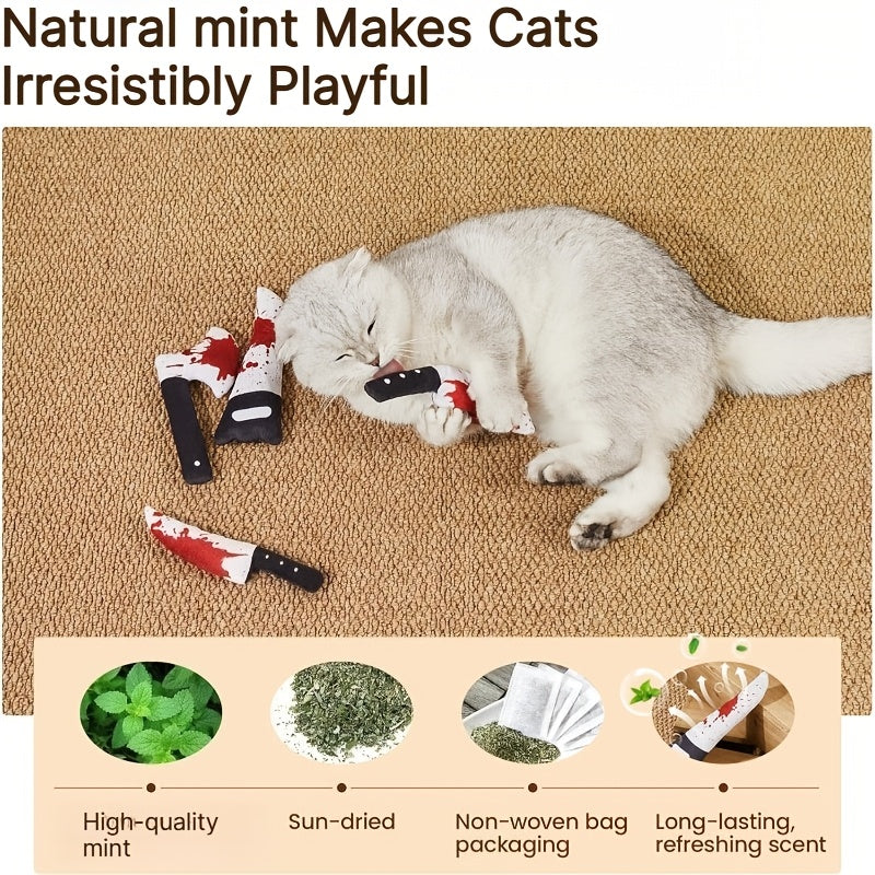 Crinkle Cat Kicker Toys 4 Pack, Knife-Shaped Fabric Toys with Pet Herb for Indoor Batting, Pouncing and Supervised Hunting Play