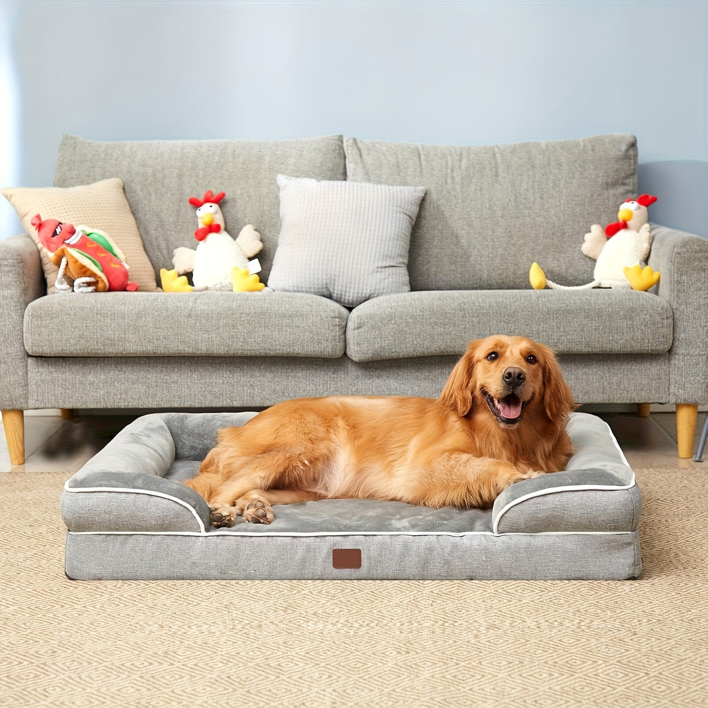Dog Sofa Bed with Removable Washable Cover, Grey Nonskid Pet Couch for Indoor Lounging, Medium to XXL Sizes for Dogs and Cats