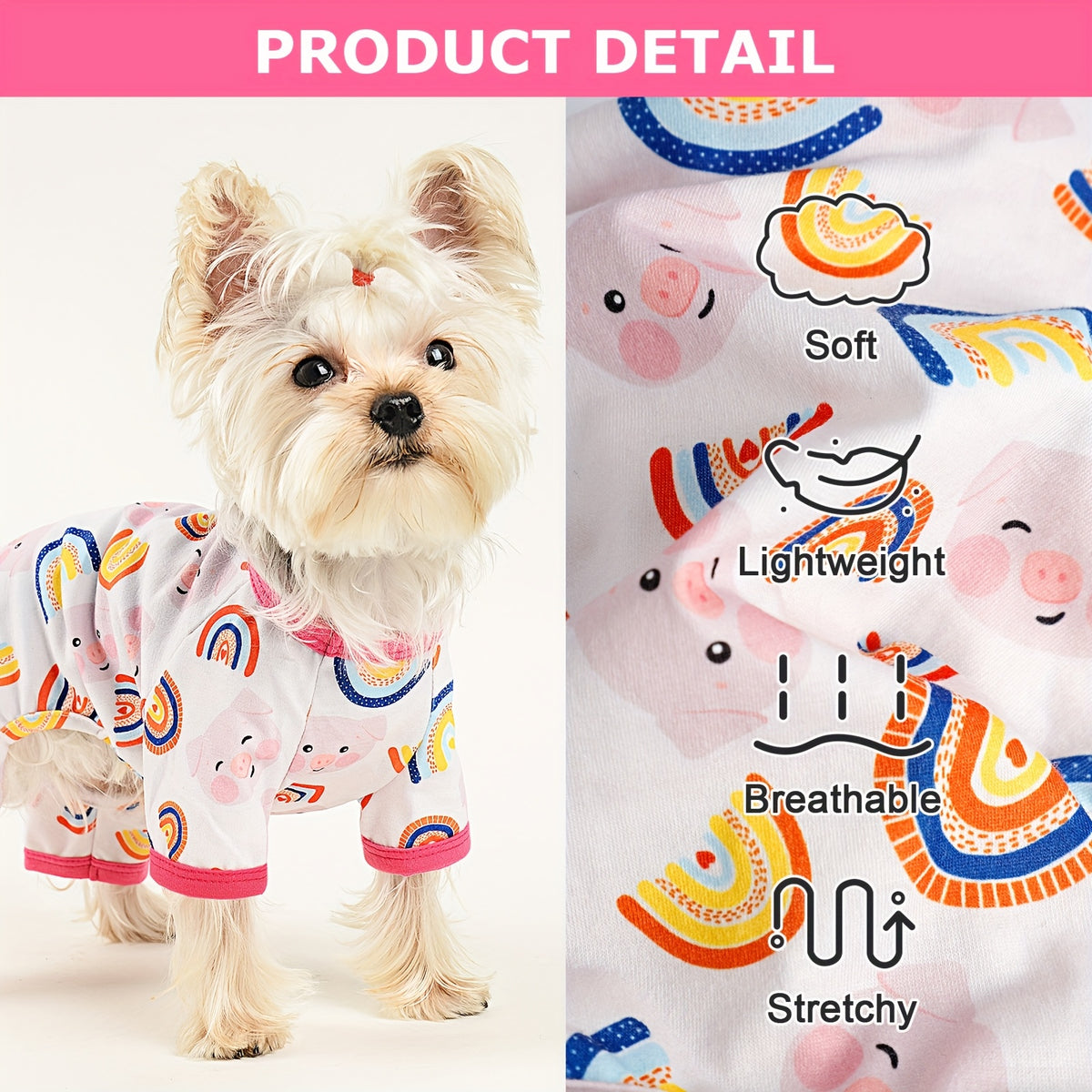 Dog Pajama Set of 2, Machine-Washable Knit Pullover Onesies with Four-Leg Design and Elastic Waist for Small Dog Lounging and Everyday Wear