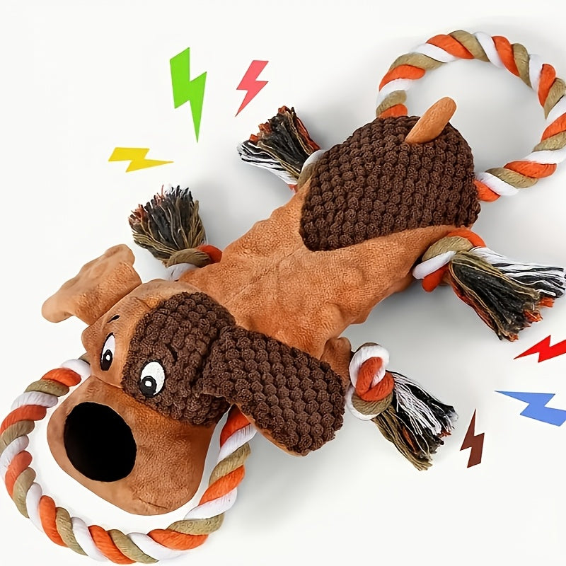 Plush Tug of War Dog Toy with Squeaker and Crinkle Paper, Animal Pull Rope and Stretch Lion Styles for Supervised Interactive Play
