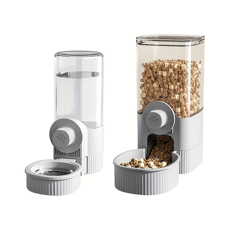 Hanging Gravity Pet Feeder and Water Dispenser Set, Battery-Free Cage-Mounted Food and Water Bowls for Daily Pet Care, Blue or Gray