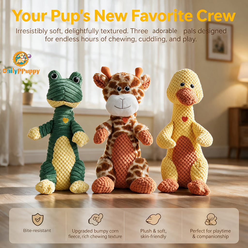 Squeaky Dog Toy with Plush Animal Design for Interactive Tug and Supervised Play, Sweet Heart Duck, Deer or Frog Pet Gift Options
