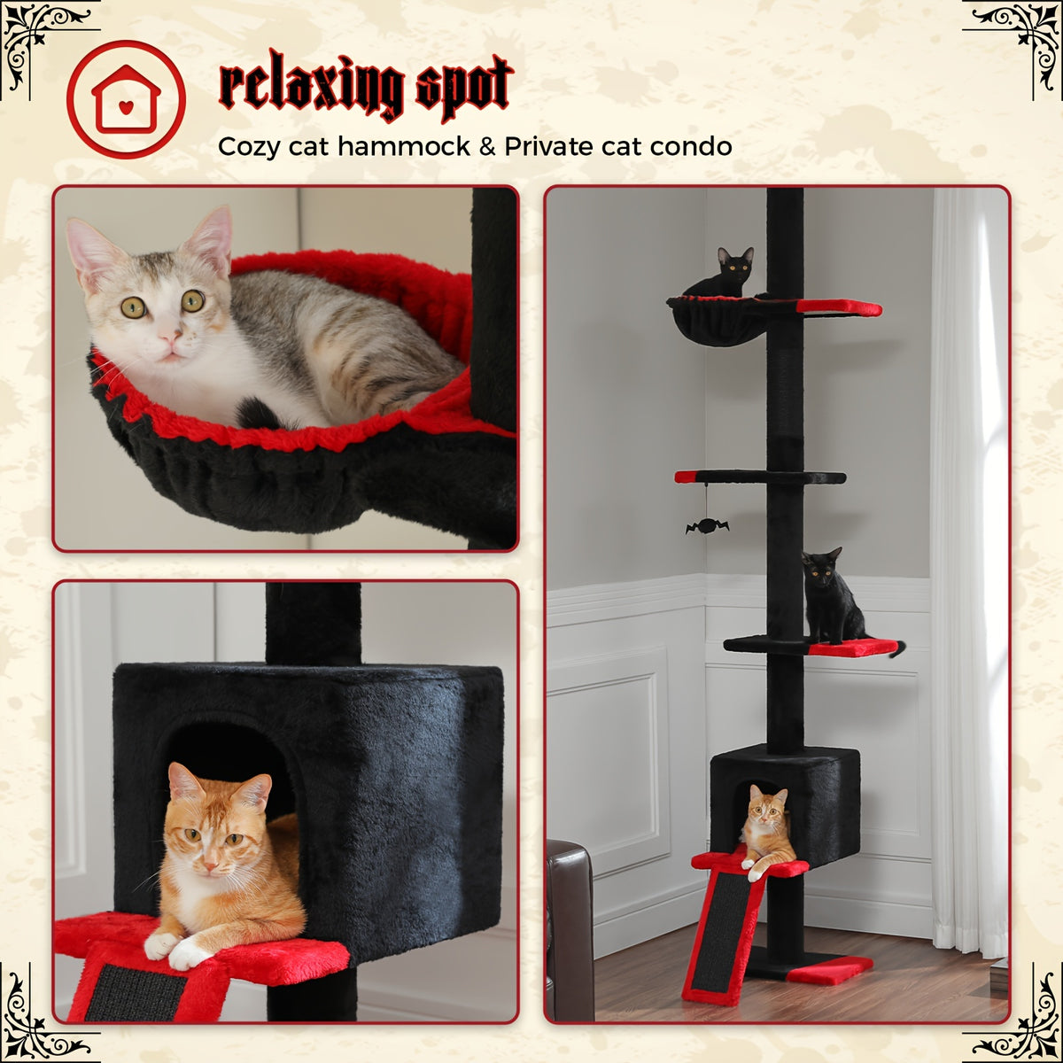 5-Tier Floor to Ceiling Cat Tree, 83–108 Inch Adjustable Indoor Cat Tower with Condo, Hammock, Scratching Post and Ladder in Seven Color Options