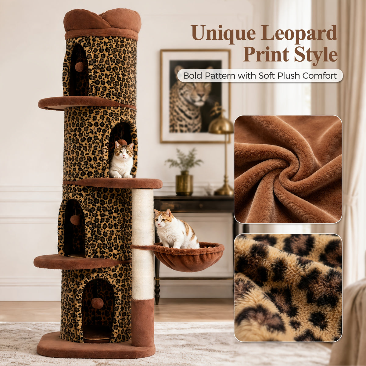 Forest Cat Tree Tower with Flower Top Perch, Indoor Climbing and Resting Furniture in 35.8, 56.3 or 68.5 Inch Height and Color Options
