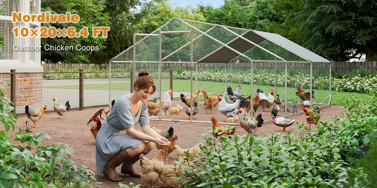 Chicken Coop with Winter Wrap Cover, Walk-In Galvanized Metal Poultry Run with Lockable Door for Backyard Hens and Ducks, White Size Options
