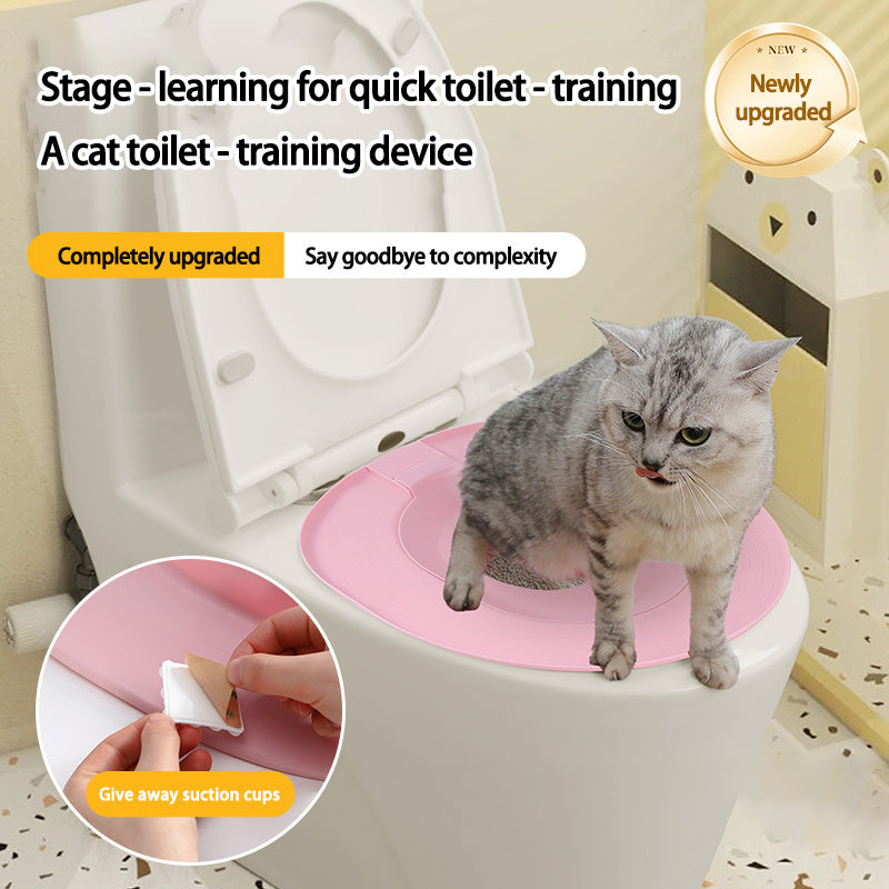 Cat Toilet Training Seat with Oval Design, Easy-Clean Bathroom Training Tray in Pink, Blue or Yellow with Two Toilet Stickers per Selected Color Option