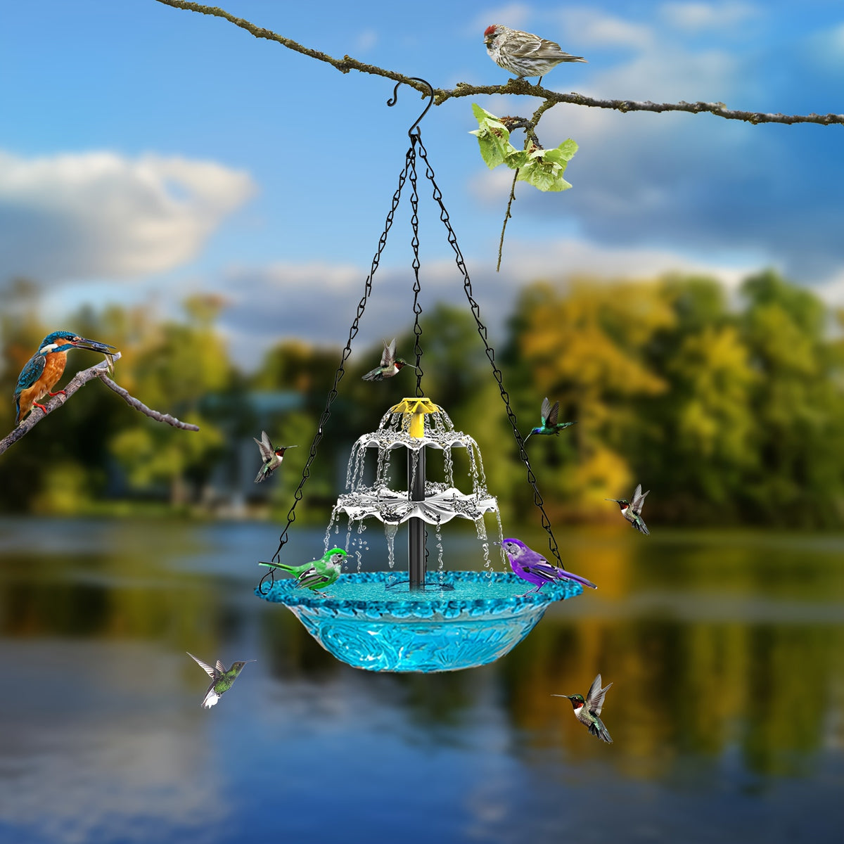 Solar Powered Bird Bath with 3-Tier Fountain Options, Detachable Recirculating Water Feature for Garden, Patio and Backyard Birdwatching