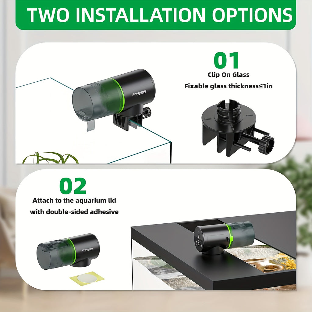 Automatic Aquarium Fish Feeder with Vacation Timer, Adjustable Electric Fish Food Dispenser with Two Mounting Methods for Home Tank Feeding Routines