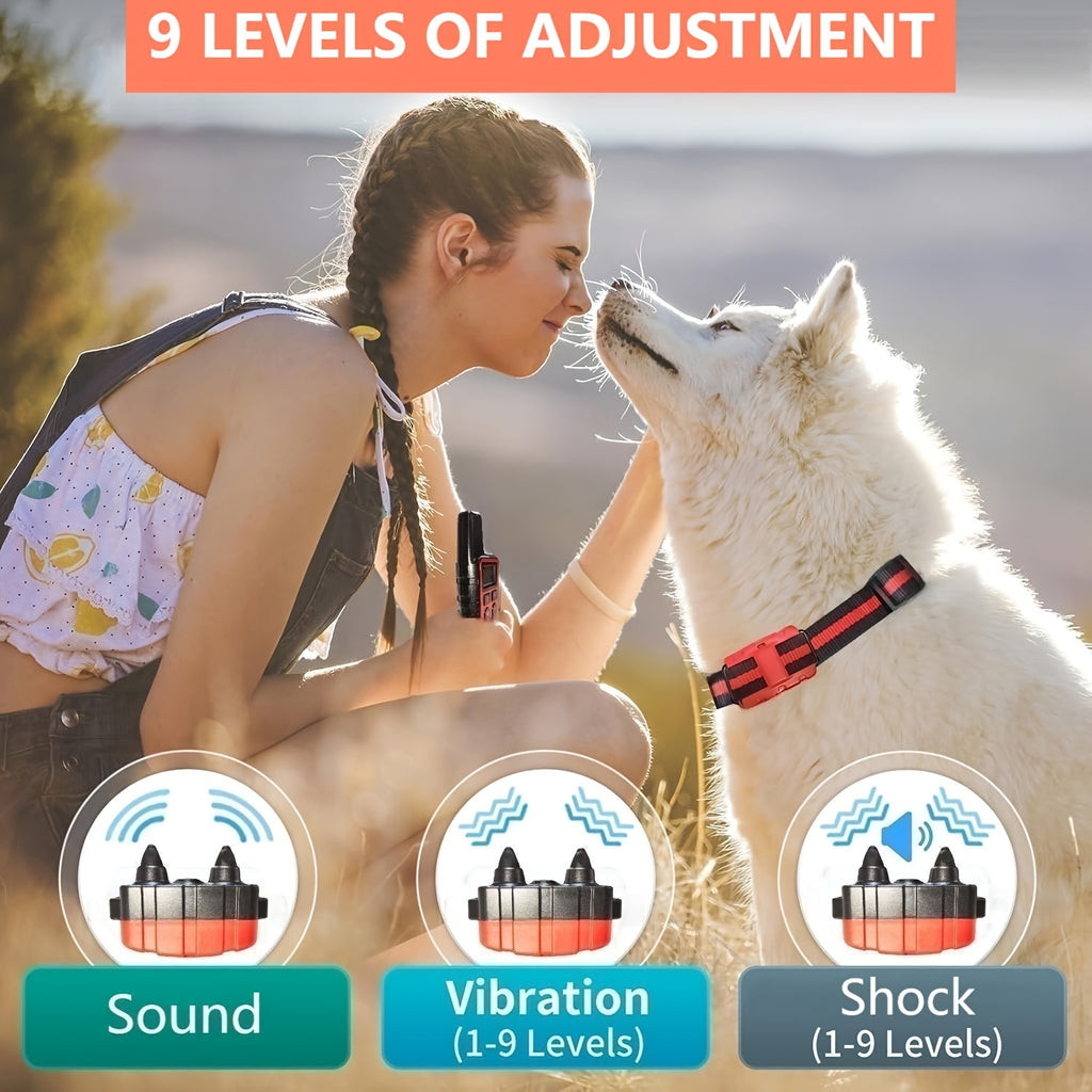 Dog Training Collar with 9-Level Adjustment, Rechargeable Remote E Collar with Tone, Vibration and Static Stimulation Modes in Red or Black