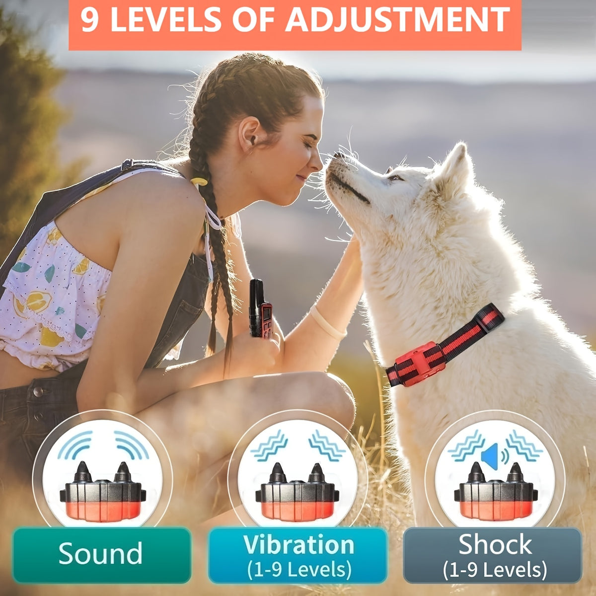 Dog Training Collar with 9-Level Adjustment, Rechargeable Remote E Collar with Tone, Vibration and Static Stimulation Modes in Red or Black