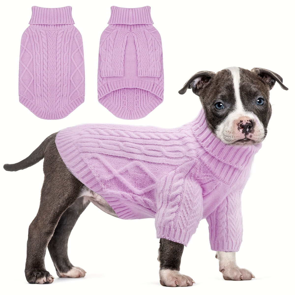 Cable Knit Dog Sweater with Turtleneck and Long Sleeves, Soft Warm Pullover for Small to Medium Dogs, Five Colors and XS-XL Sizes
