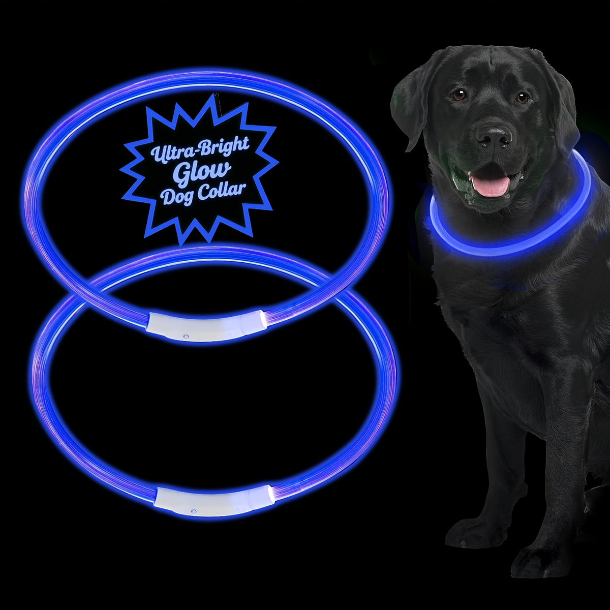 Rechargeable LED Dog Collar with Cut-to-Fit Glow Tube, 3-Mode Light Up Neck Ring for Night Walking and Running, Single and Multi-Pack Color Options