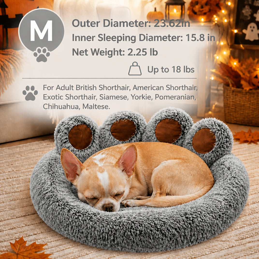 Bear Paw Dog Bed with Plush Raised Sides, Soft Cozy Cat Sleeping Cushion for Indoor Naps, Five Color Options and Six Sizes