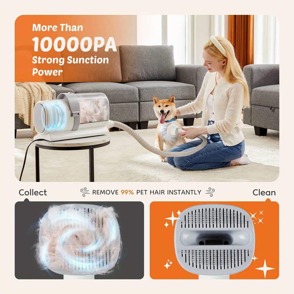 Pet Hair Grooming Vacuum Kit, 5-in-1 Dog and Cat Clippers with 6 Guide Combs, Adjustable Suction and Brushes for At-Home Coat Care
