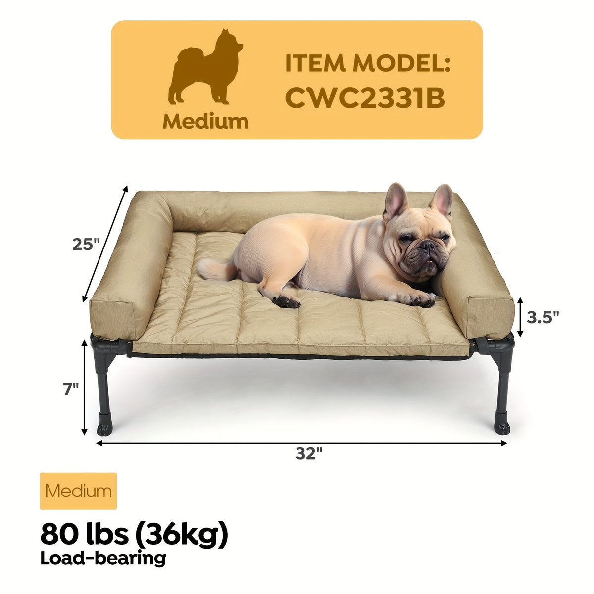 Elevated Dog Bed with Removable Pillow-Top Mat, Three-Sided Bolster Pet Cot with Breathable Teslin Mesh, Steel Frame and Non-Slip Feet in Four Sizes