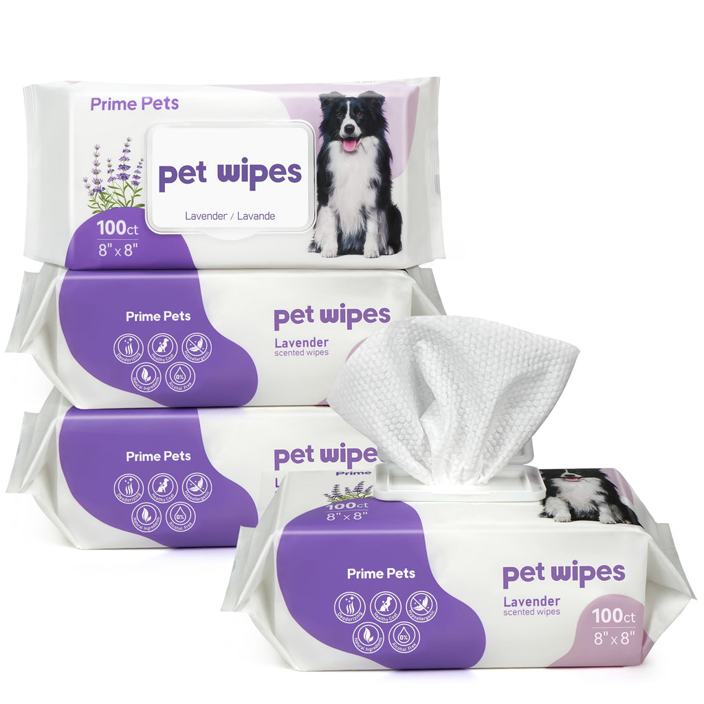 Dog Grooming Wipes with Lavender Scent, 8 x 8 Inch Pet Cleaning Wipes for Dogs and Cats, 100 or 400 Count for Everyday Freshening