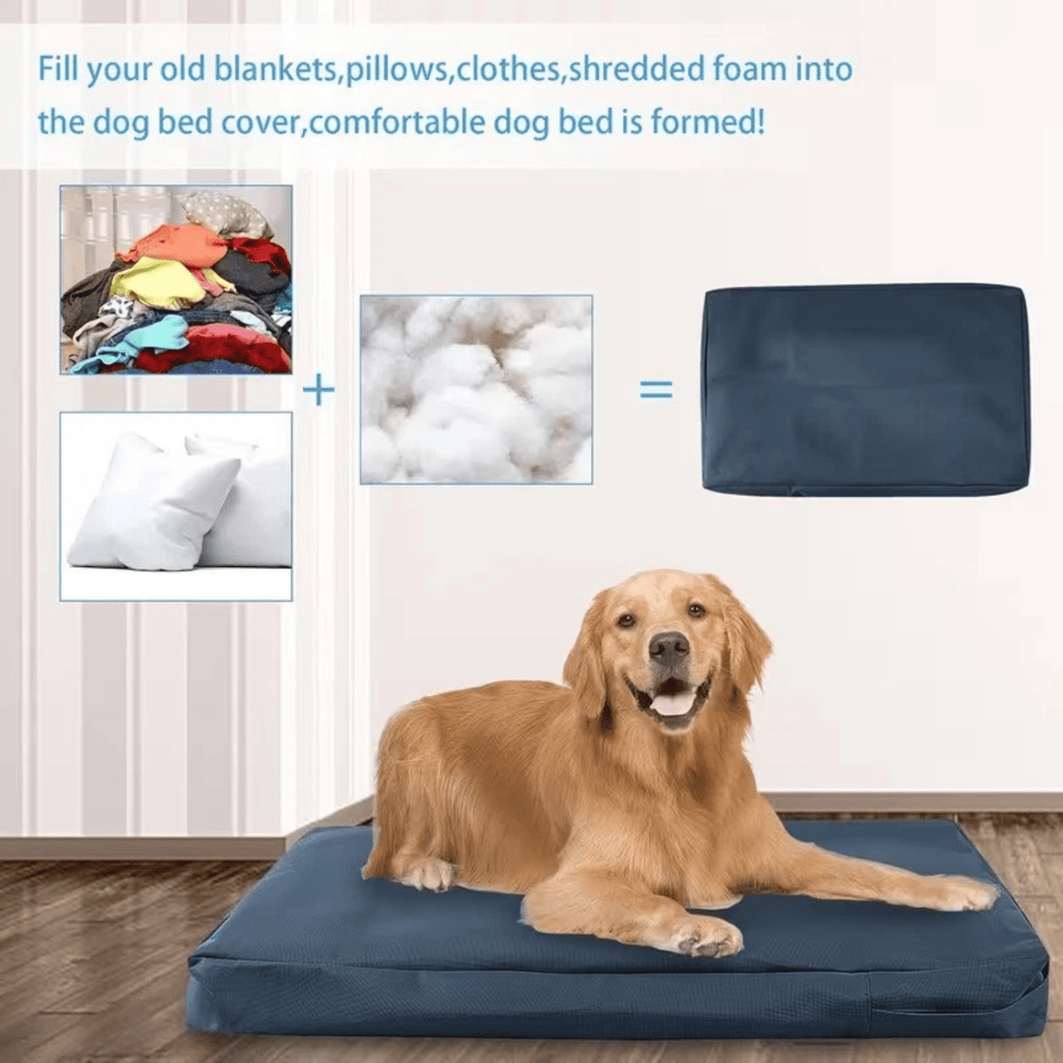 Dog Bed Cushion Cover with Zipper, Soft Washable Water-Repellent Pet Bedding Case in Grey, Black or Navy with Medium to Extra Large Size Options