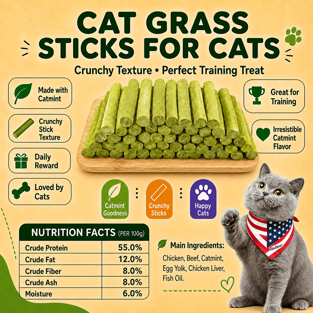 Crunchy Cat Treat Sticks with Chicken and Cat Grass, 2.93 oz Freeze-Dried Cat Snacks for Indoor Cats, Training Rewards and Food Topping