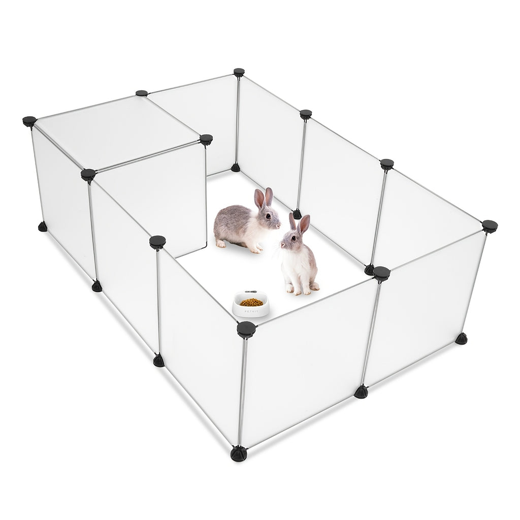 Plastic Pet Playpen with 12 Modular Panels, Portable DIY Indoor Fence for Small Animals and Puppies, Connectors and Assembly Mallet Included