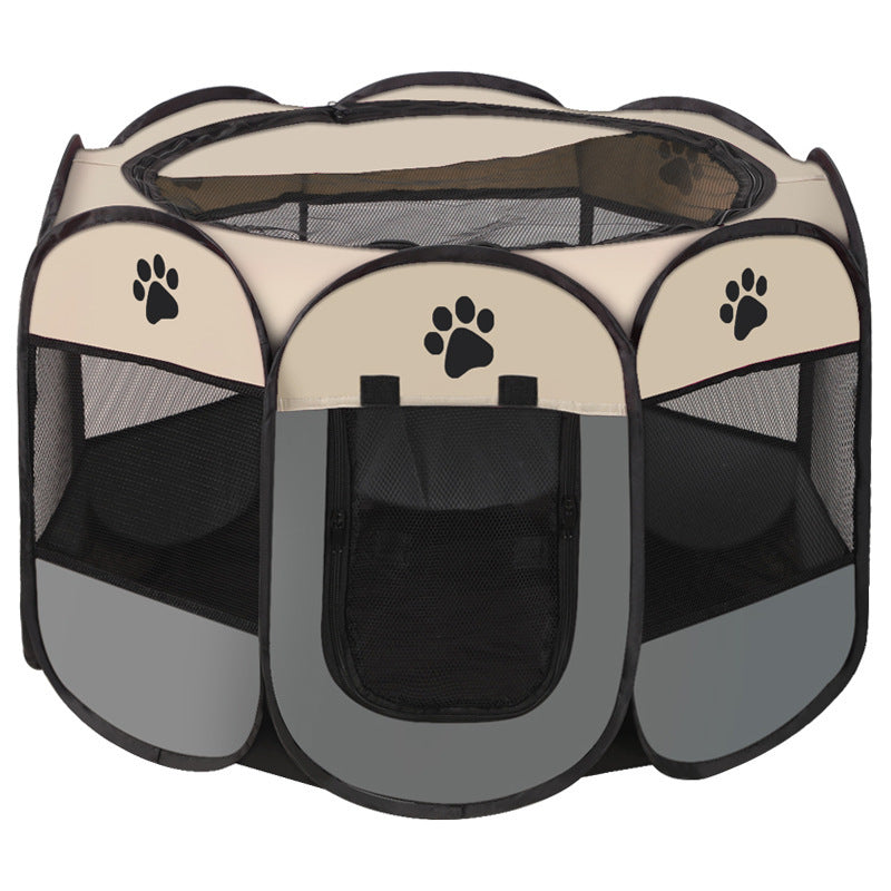 Mesh Pet Playpen for Cats and Puppies, Small 29 x 29 x 17 Inch Octagonal Enclosure with Paw Print Panels and Mesh Door, Seven Color Options
