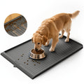 Large Dog Feeding Mat 36 x 24 Inches, Grey Waterproof Pet Bowl Placemat with Raised Edges, Grooved Surface and Roll-Up Design for Food and Water
