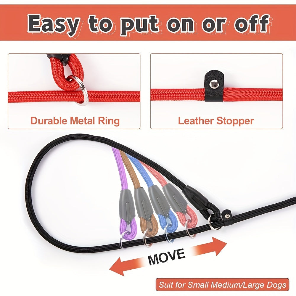 Slip Lead Dog Leash 5-Pack in Mixed Colors, Nylon Rope Leads with Adjustable Neck Loop, Metal Ring and Stopper for Supervised Walking and Training