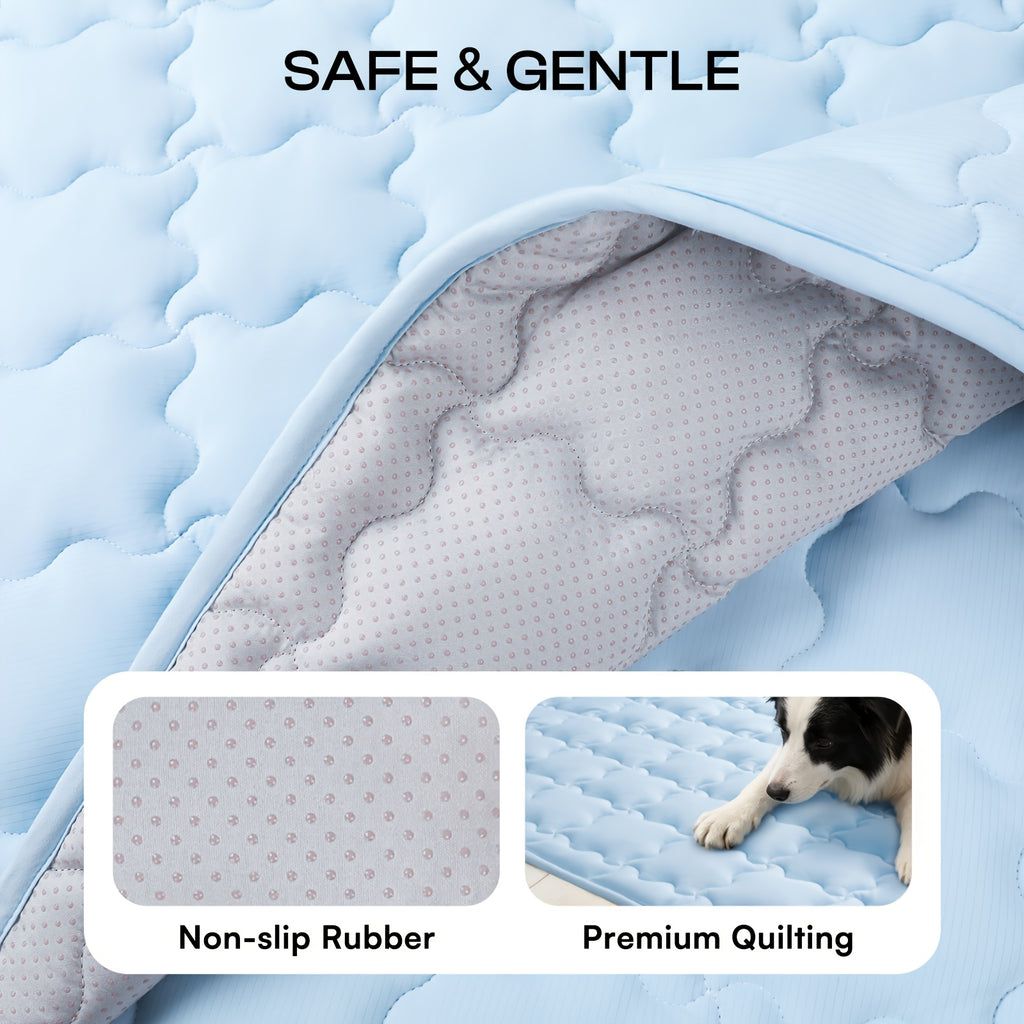 Pet Cooling Mat with Towel for Dogs and Cats, Washable Non-Slip Summer Resting Pad in Light Blue or Light Grey, 20 x 30 to 40 x 60 Inch Options
