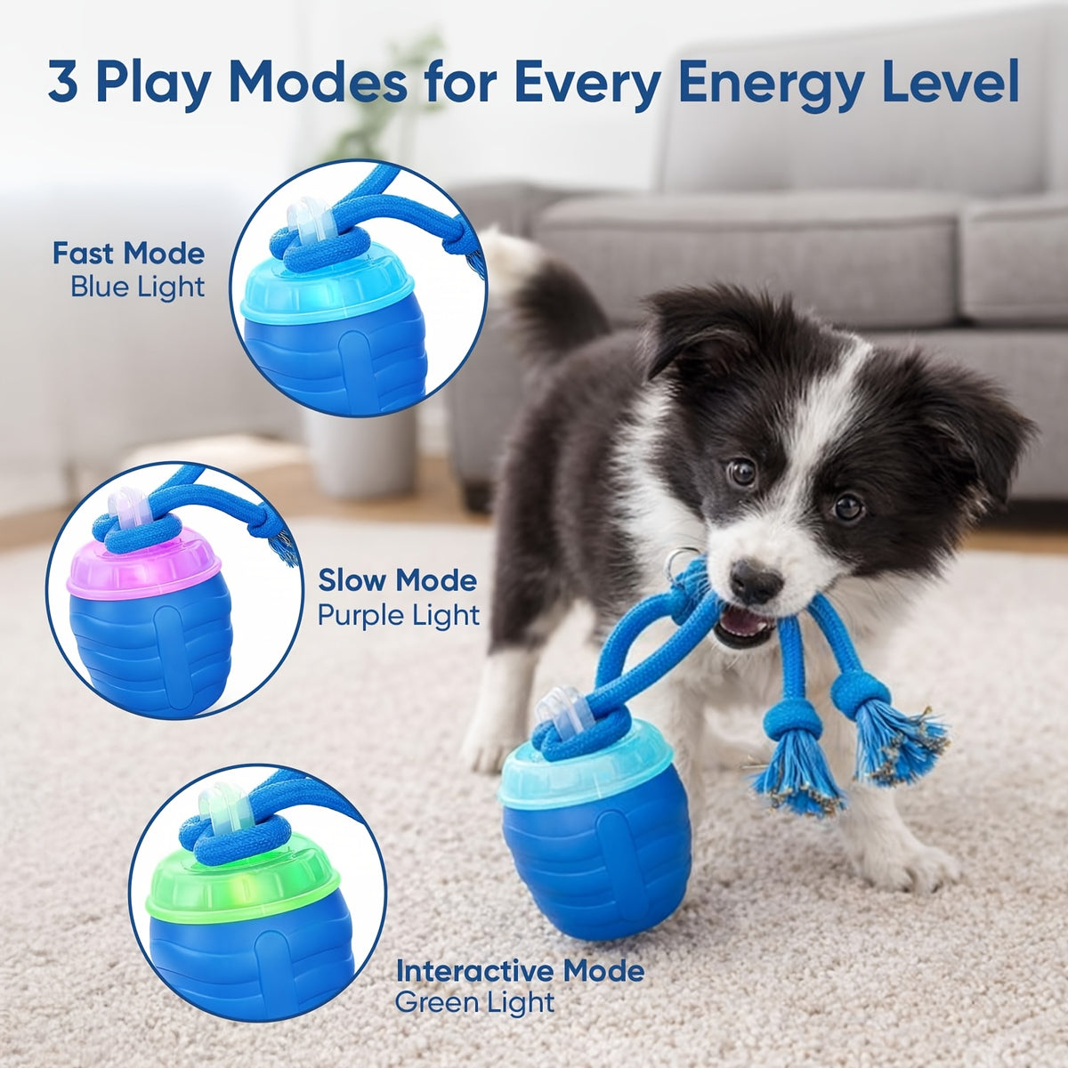 Smart Dog Toy Ball JY661 for Medium and Large Dogs, Interactive Ball and Rope Play Toy for Supervised Indoor Hardwood Floor and Outdoor Carpet Activities