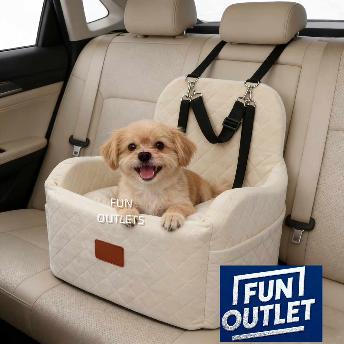 Elevated Dog Car Seat with 6-Inch Booster Cushion, Removable Washable Cover, 2 Storage Pockets and 3 Straps for Small and Medium Dogs up to 35 lbs