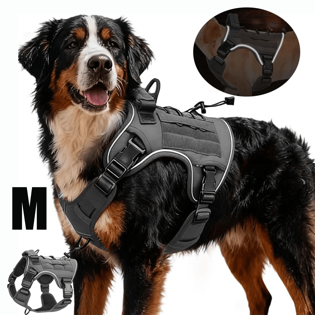 Tactical Dog Harness Vest with Adjustable Reflective Design, Machine Washable Outdoor Walking and Obedience Training Gear in S, M, L and XL
