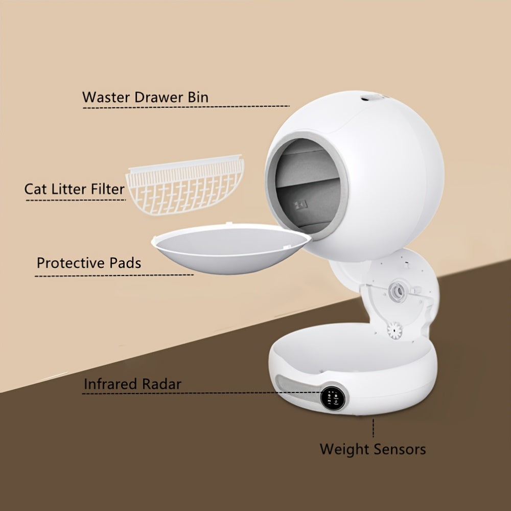 Self-Cleaning Cat Litter Box 17.17 Gallon Space, White Automatic Cat Toilet with Litter Bag for Everyday Indoor Cat Care, Without Battery