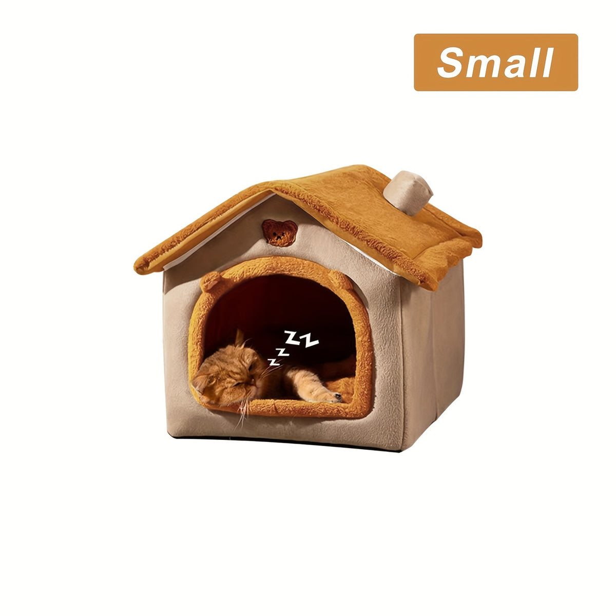 Cat House Bed with Cabin-Style Roof, Detachable Washable Oxford Fabric Pet Hideaway in Three Sizes for Indoor Cats and Small Dogs