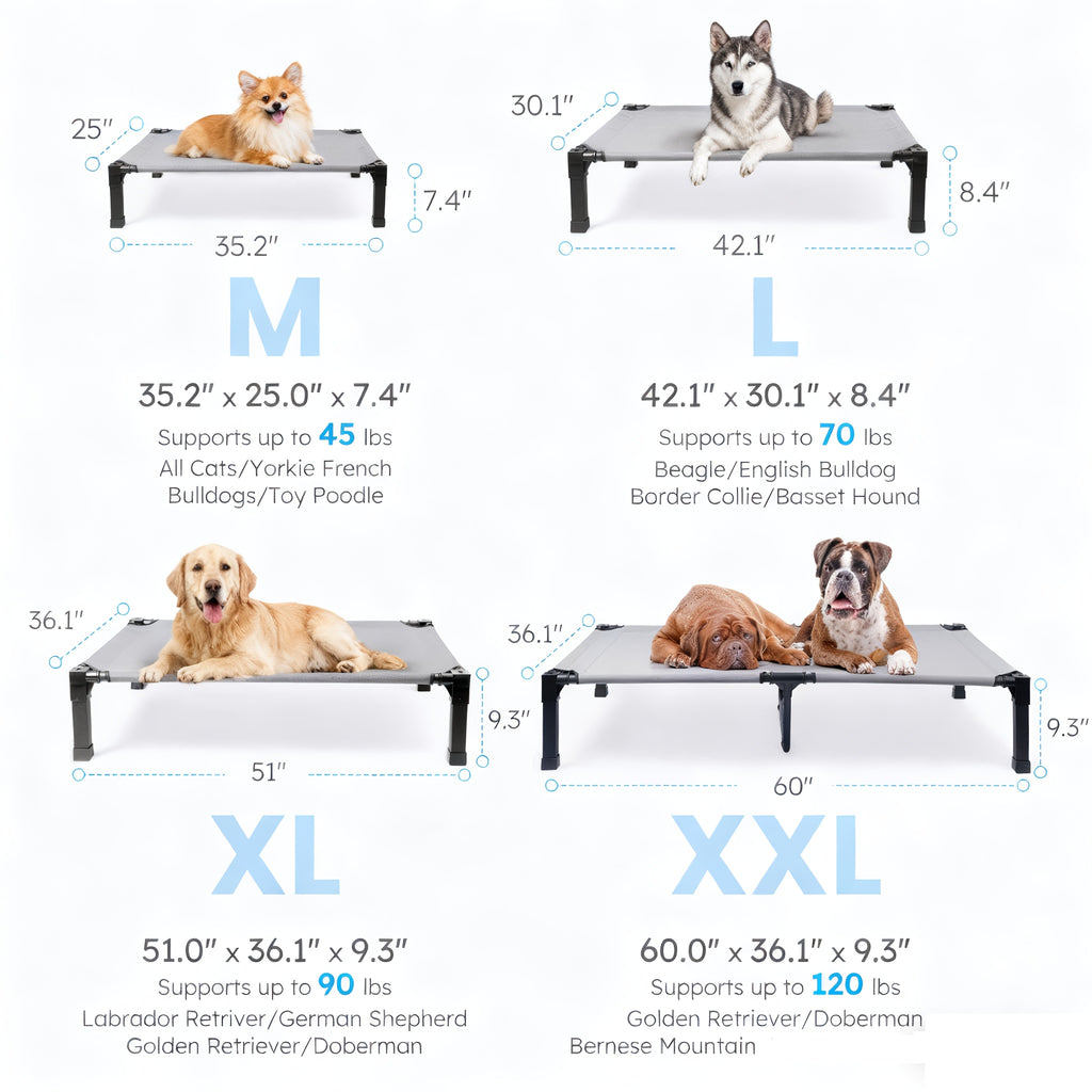 Raised Mesh Dog Bed with Metal Frame and Non-Slip Feet, Washable Breathable Pet Cot in 35 to 60 Inch Sizes for Indoor and Outdoor Lounging