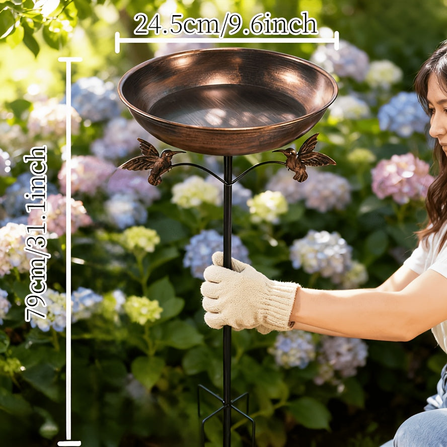 Outdoor Bird Bath with Removable Basin, 0.7 or 1.4 Gallon Garden Birdbath with Ground Stake, Decorative Bird Accents and Optional Solar Sprayer