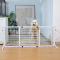 Wood Dog Gate with Sliding Width Adjustment, 38–71 Inch Freestanding Pinewood Pet Barrier with Wide Support Base for Indoor Doorways and Hallways