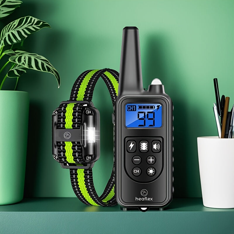 Dog Training Collar with Remote and LED Lights, Beep, Vibration and Static Stimulation Modes, Black or Blue Single-Dog and Blue Two-Dog Options