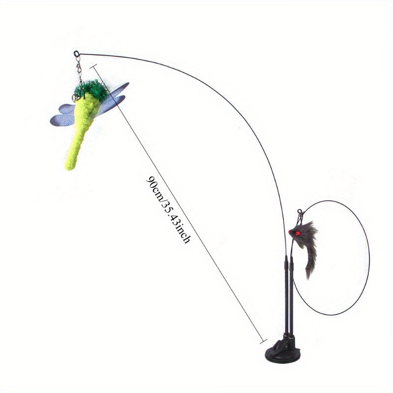 Suction Cup Cat Wand Toy with Two Flexible Teaser Rods, Lake Blue Interactive Feather-Style Cat Toy for Indoor Cats and Supervised Kitten Play