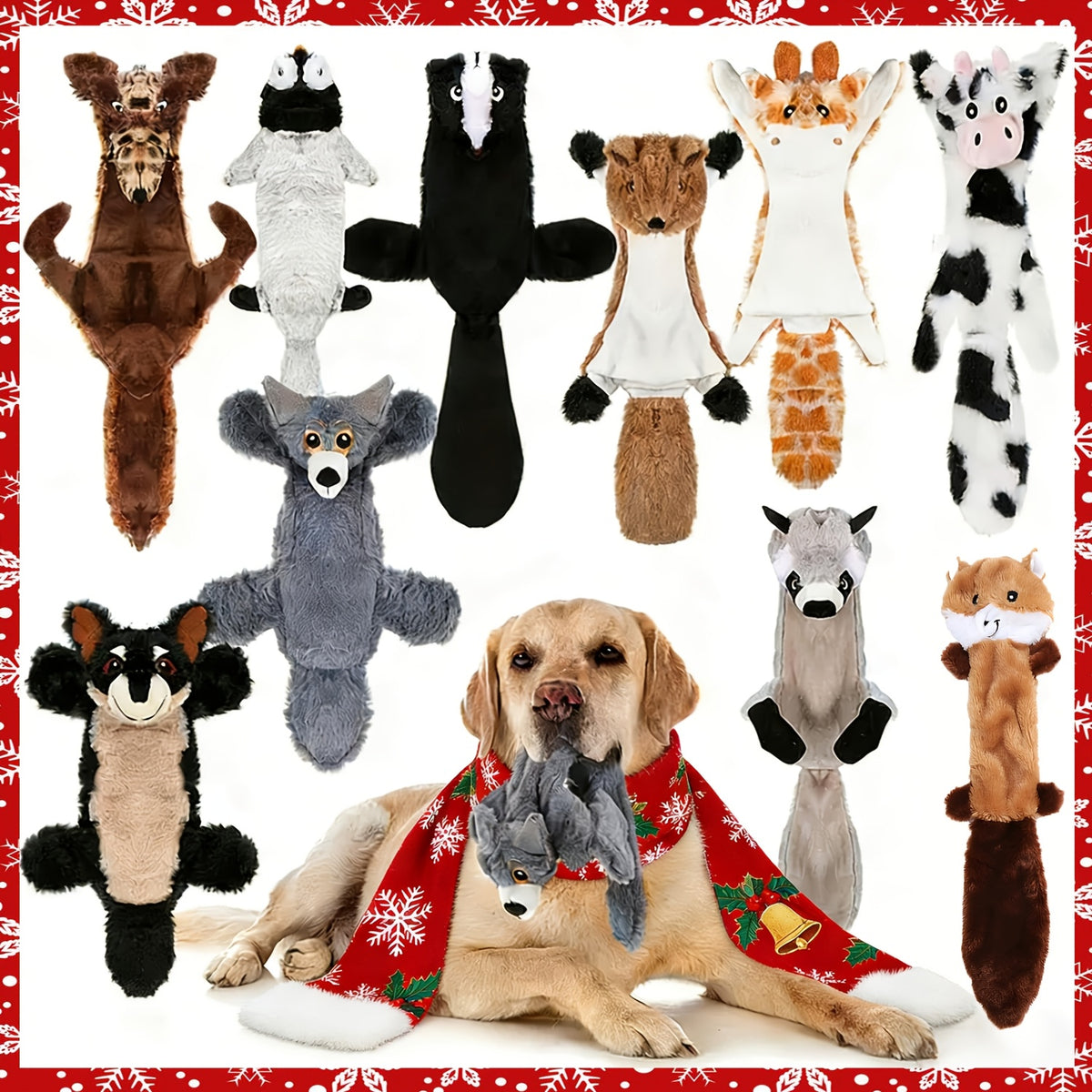Animal-Shaped Squeaky Dog Toys 10 Pack, Plush Pet Toy Set for Supervised Gentle Chewing and Interactive Indoor Play, Christmas or Everyday Options