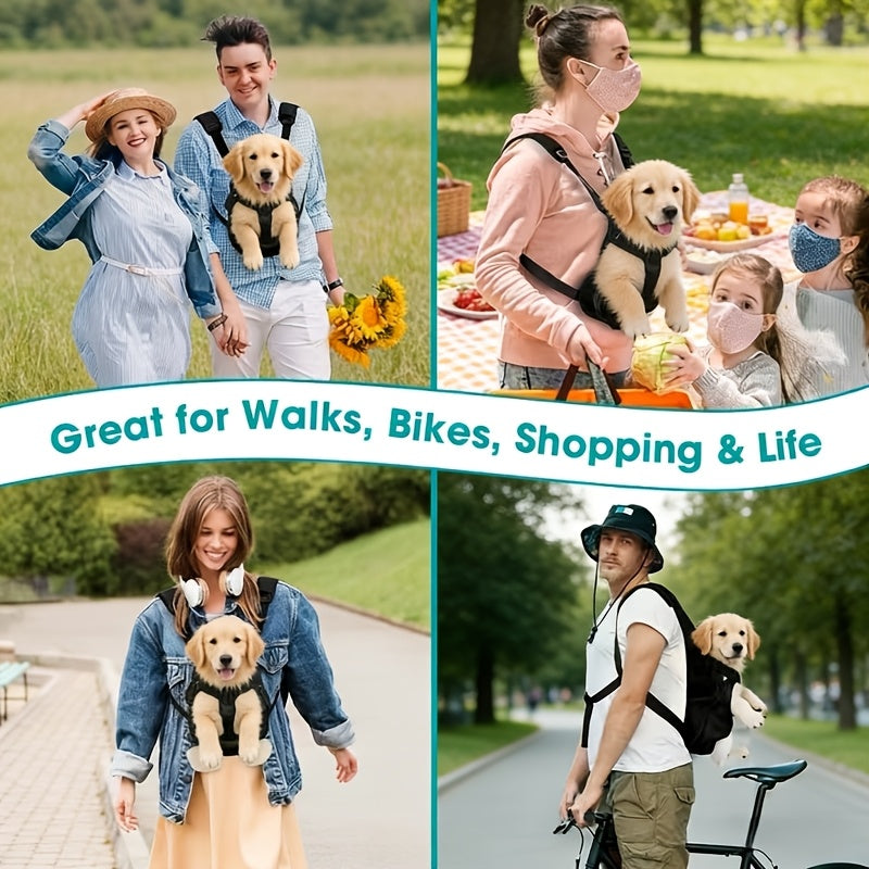 Front Chest Pet Carrier Backpack, L Size Breathable Mesh Travel Bag for Small and Medium Dogs and Cats, Lightweight Outdoor Walking Carrier