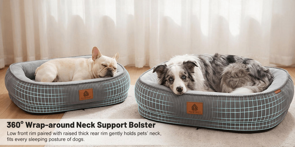 Memory Foam Dog Bed with Raised Edges, Removable Washable Cover and Non-Slip Bottom, Grey Cozy Pet Sofa in 20, 23, 29 and 35 Inch Sizes