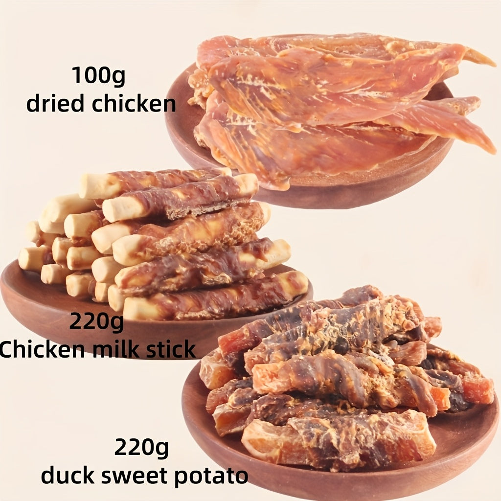 Dog Treat Gift Set with Duck, Chicken, Milk and Sweet Potato, Grain-Free Snack Assortment for Supervised Training Rewards and Everyday Treat Time