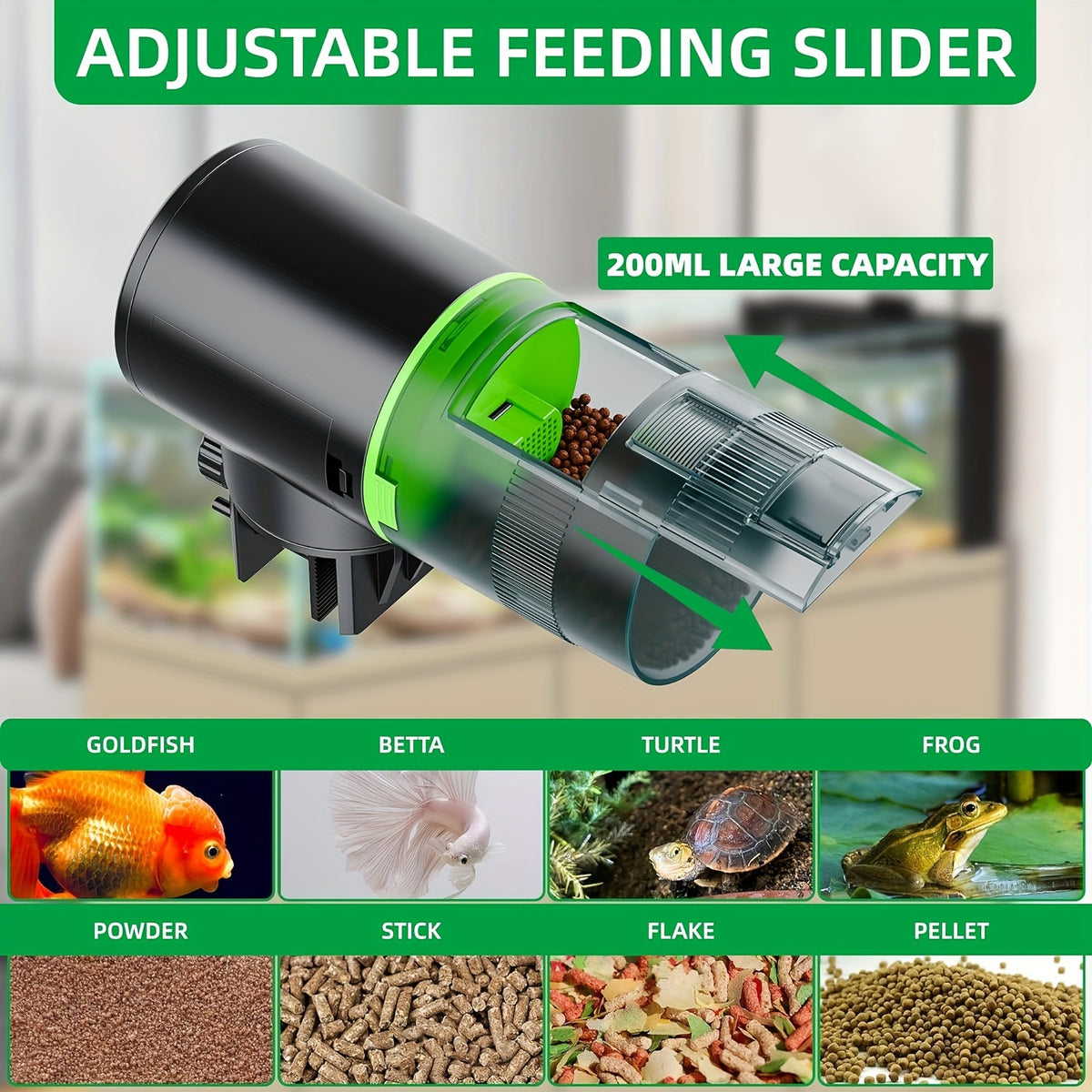 Automatic Aquarium Fish Feeder with Vacation Timer, Adjustable Electric Fish Food Dispenser with Two Mounting Methods for Home Tank Feeding Routines